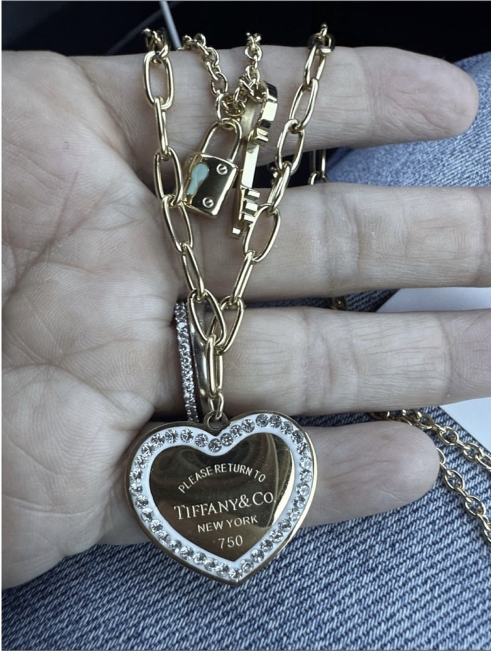 Fashion T Gold Heart Pendant Necklace with Crystal Halo